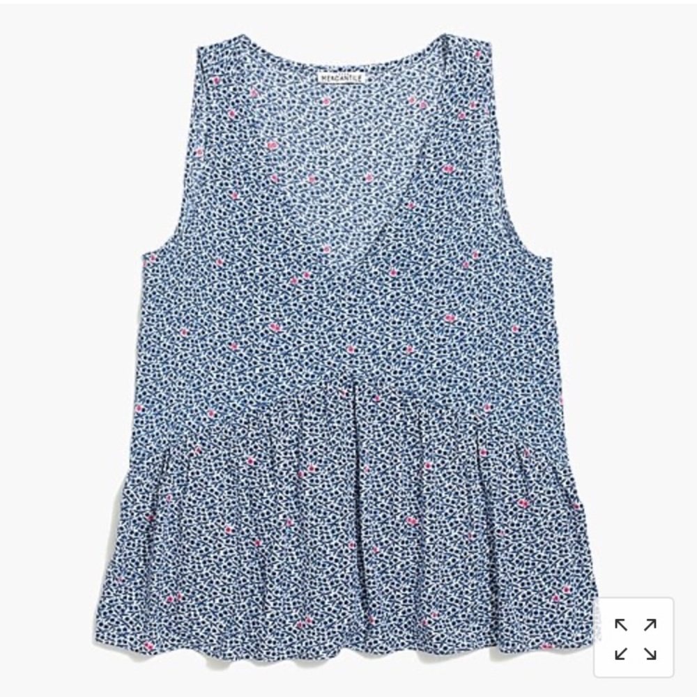 Jcrew blue floral v neck top with empire waist